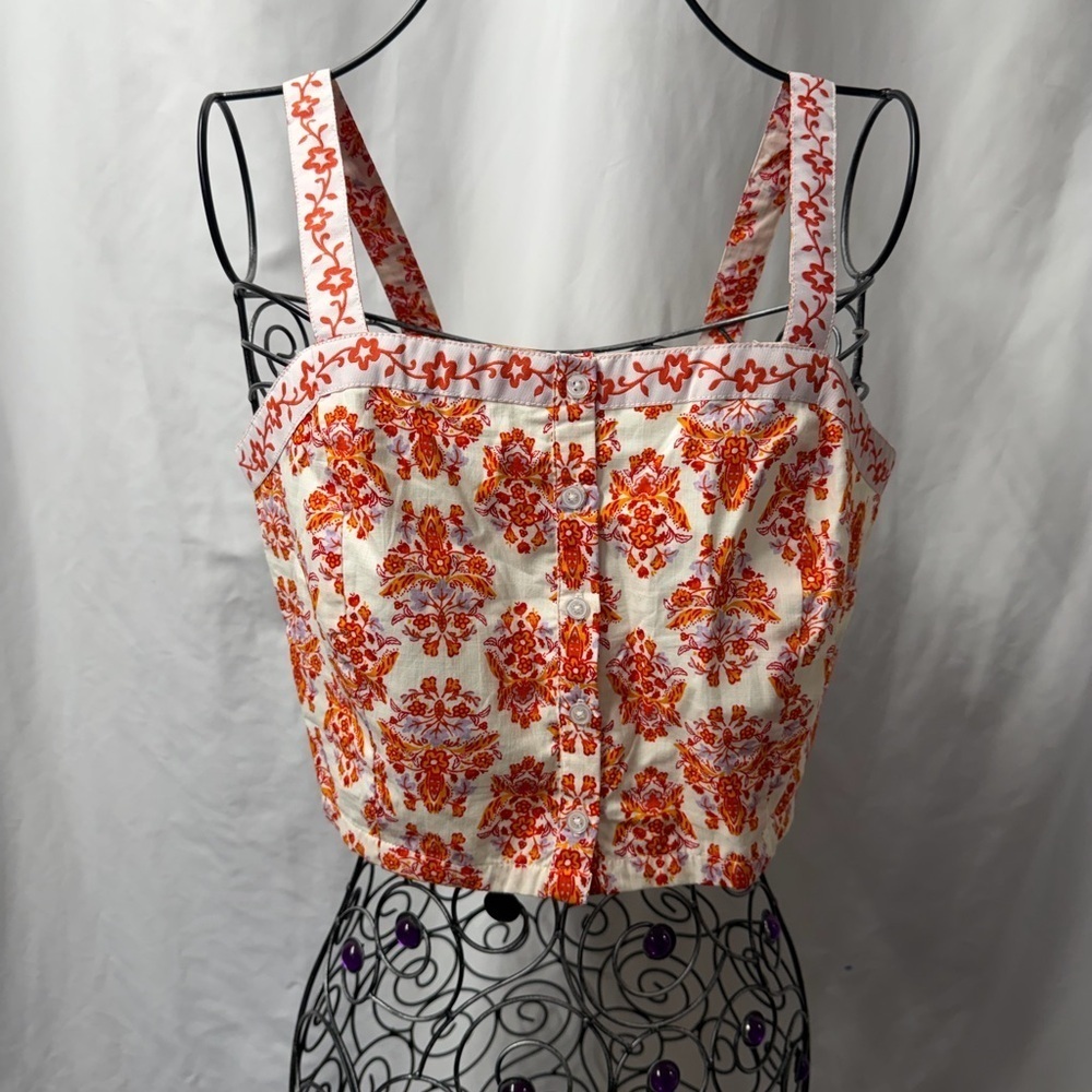 Haute HIppie orange floral button down crop top size M
